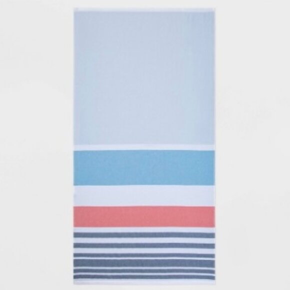 BLUE BASE Warm Striped Sand Resist Beach Towel - Sun Squad™ - Picture 1 of 2